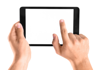 Hands Touching an iPad with Blank Screen