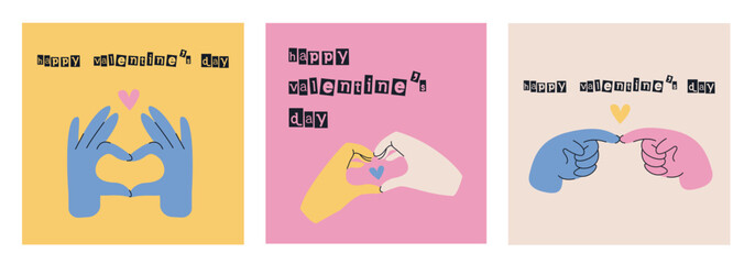 Love post cards. Heart hands for Saint Valentine's day vector composition for 14 February.