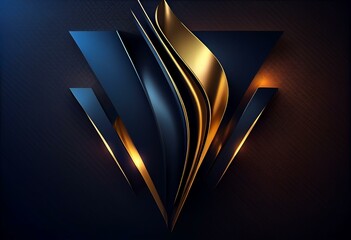 Modern Abstract Dark Blue Golden Gold background with diagonal glowing light effect. illustration with trophy. Blue Lights on Graphics. Luxury Graphics. Award Background. Abstract. Generative AI
