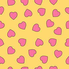 Colourful seamless pattern with pink hearts 