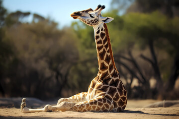 Giraffe is doing yoga. AI generation