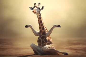 Giraffe is doing yoga. AI generation