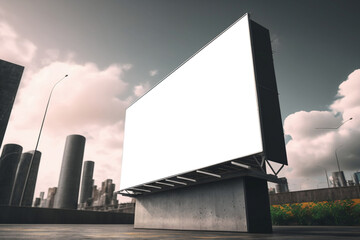 A futuristic city with billboards