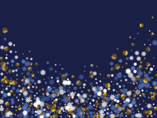 Beautiful Christmas star holiday scatter illustration. Gold blue white twinkle confetti.