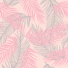 Repeat paradise palm leaves vector pattern. Botanical design over waves texture