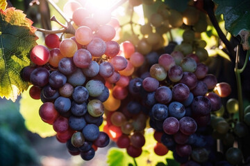 Red Grapes Ripening on Vines. Generative ai