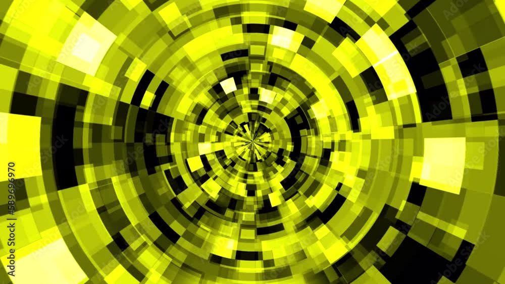 Poster going cyberspace at high speed with flashing metallic yellow beams and particles. abstract 4k motion