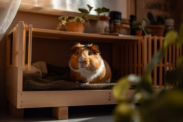Adorable animal rodent navigates through an obstacle course with excitement, jumping over hurdles and weaving through tunnels. Generative AI