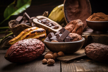 Health benefits of cocoa, from its antioxidant properties to its role in reducing cardiovascular disease. A sustainable and healthy lifestyle concept.