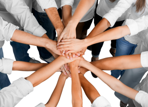 Top View of People in Circle with Their Hands Together