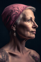 Themed image of woman with pink colour, fighting breast cancer and chemotherapy 