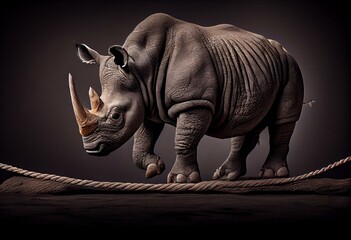 Rhino Walking on Rope. Generative AI