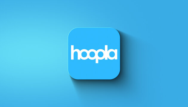 Agadir, Morocco - April, 2023: In this photo illustration Hoopla application is displayed on gradient background