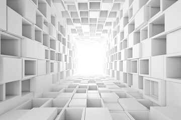 minimalist room with white shelves and decor. Generative AI