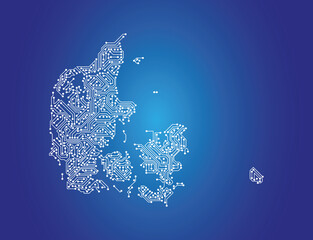 IT-Landkarte von Dänemark auf blauem Hintergrund