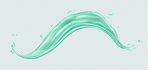 Green juice splash, realistic green tea wave, matcha or cucumber drink, transparent liquid flow. Cosmetic mint liquid or mouthwash swirl concept. Vector design element. - obrazy, fototapety, plakaty