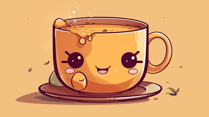 Cute Cup of Tea Kawaii Anime. Generative AI