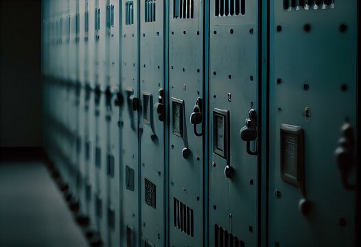 Row of High School Lockers. Generative AI