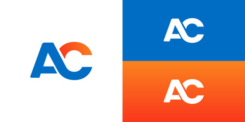 letter AC logo gradient blue orange vector