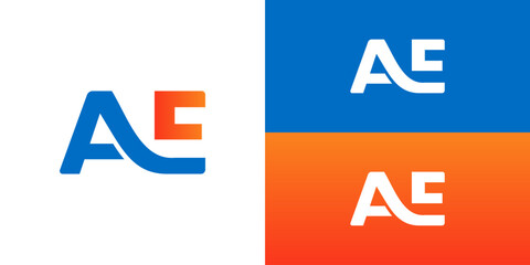 letter AE logo gradient blue orange vector