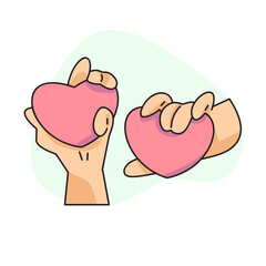 flat vector illustration, cute hands holding a heart