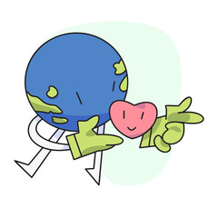 flat vector illustration, cute globe guarding the heart.