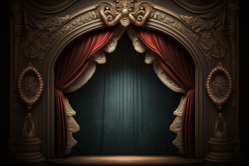 Magic theater stage red curtains. Show concept. AI generated, human enhanced