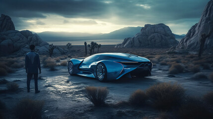 Fototapeta na wymiar AI-Generated Vision: Striking Images of Concept, Luxury, Expensive and High-End Cars that Redefine Automotive Photography (Generative AI, Generativ KI)