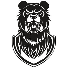 Ferocious Bear head mascot logo for esport and sport team, black and white template badges