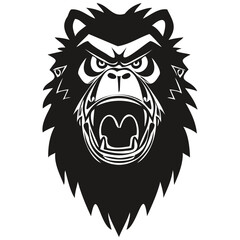 Ferocious Gorilla head animal mascot logotype, black and white template badges emblem