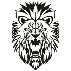 Naklejka na ściany i meble Ferocious Lion head animal mascot logotype, black and white template badges emblem