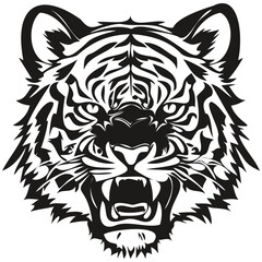 Ferocious Tiger head animal mascot logotype, black and white template badges emblem