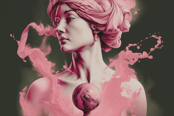 Surreal theme in pink around women's life changing experiences around breast cancer. 