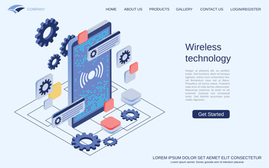 Wireless technology modern 3d isometric  vector concept illustration. Landing page design template