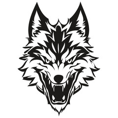 Naklejka na ściany i meble Ferocious wolf head animal mascot logotype, black and white template badges emblem