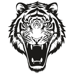 Ferocious Tiger head mascot logo for esport and sport team, black and white template badges