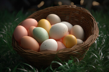 Easter eggs in a nest, Eggs in buckets, Multicolors eggs in bucket