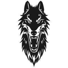 Ferocious wolf head mascot logo for esport and sport team, black and white template badges