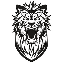 Lion head embleme for sport team, black and white animal mascot logotype