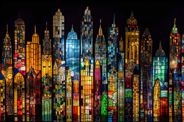 A stained glas city background created with generative AI technology.