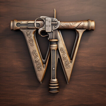 gun, steampunk, alphabet, a, b, c d, f, g, h, j, k, l, m, n, p, q, r, s, t, v, x, z, weapon, isolated, metal, old, machine, white, equipment, steel, technology, retro, tool, iron, generative, ai