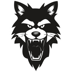 Raccoon head embleme for sport team, black and white animal mascot logotype
