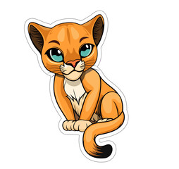 Cute Vector cartoon puma, mountain lion, catamount sticker