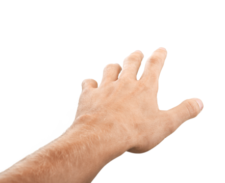 Male hand reaching reaching forward isolated on white background - Powered by Adobe