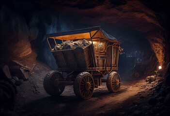 Fototapeta na wymiar underground mine with cart Generative AI