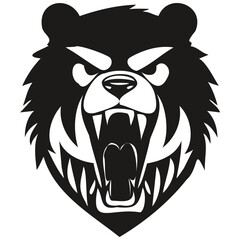 Vector Bear head mascot logo for esport and sport team, black and white illustration