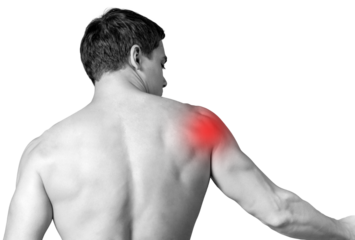 Strong man with shoulder pain, back view