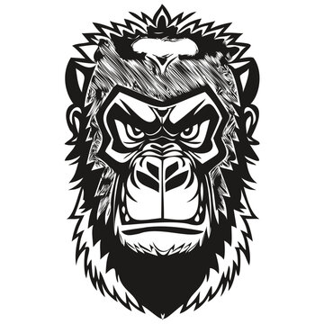 Vector mascot logotype  for sport team, Gorilla head black and white illustration template badges