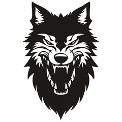 Vector wolf head mascot logo for esport and sport team, black and white illustration
