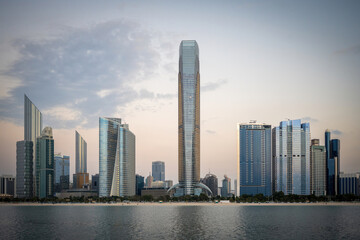Fototapeta na wymiar Abu Dhabi's skyline at the Corniche.